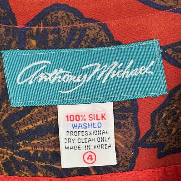 Vintage Anthony Michael Silk Bolero Jacket Red Gold Floral Cameo Button Cropped - Picture 7 of 8